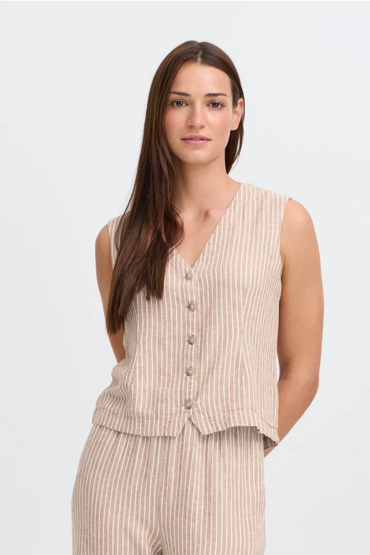 B YOUNG FALAKKA WAISTCOAT TOP 20818821 WOODSMOKE STRIPE BROWN
