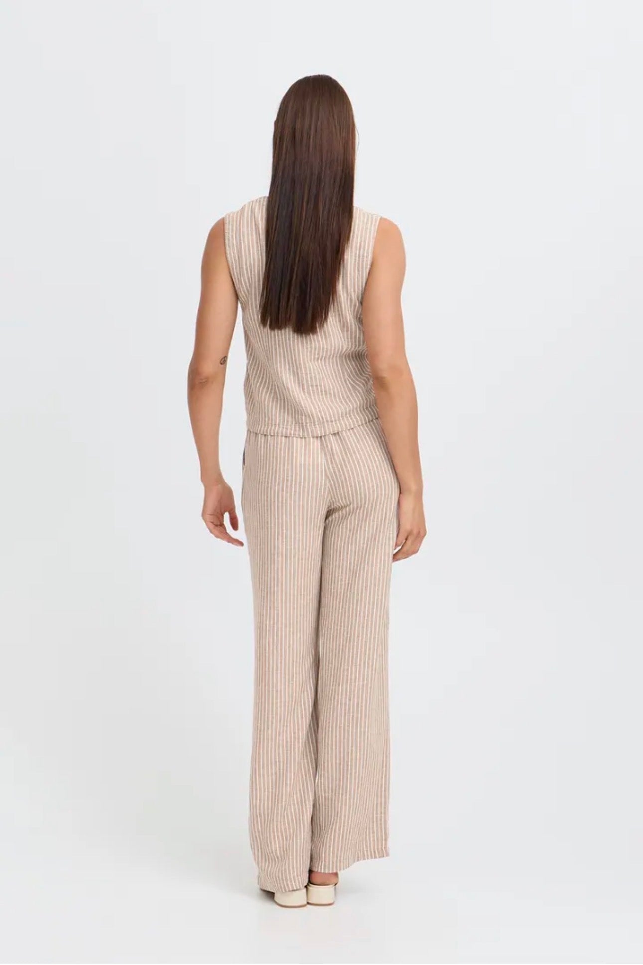 B YOUNG FALAKKA WAISTCOAT TOP 20818821 WOODSMOKE STRIPE BROWN