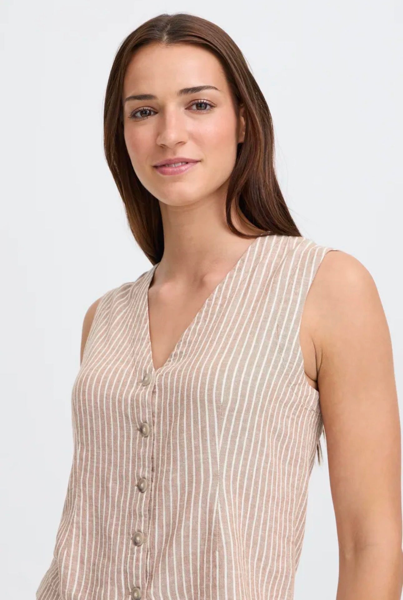 B YOUNG FALAKKA WAISTCOAT TOP 20818821 WOODSMOKE STRIPE BROWN