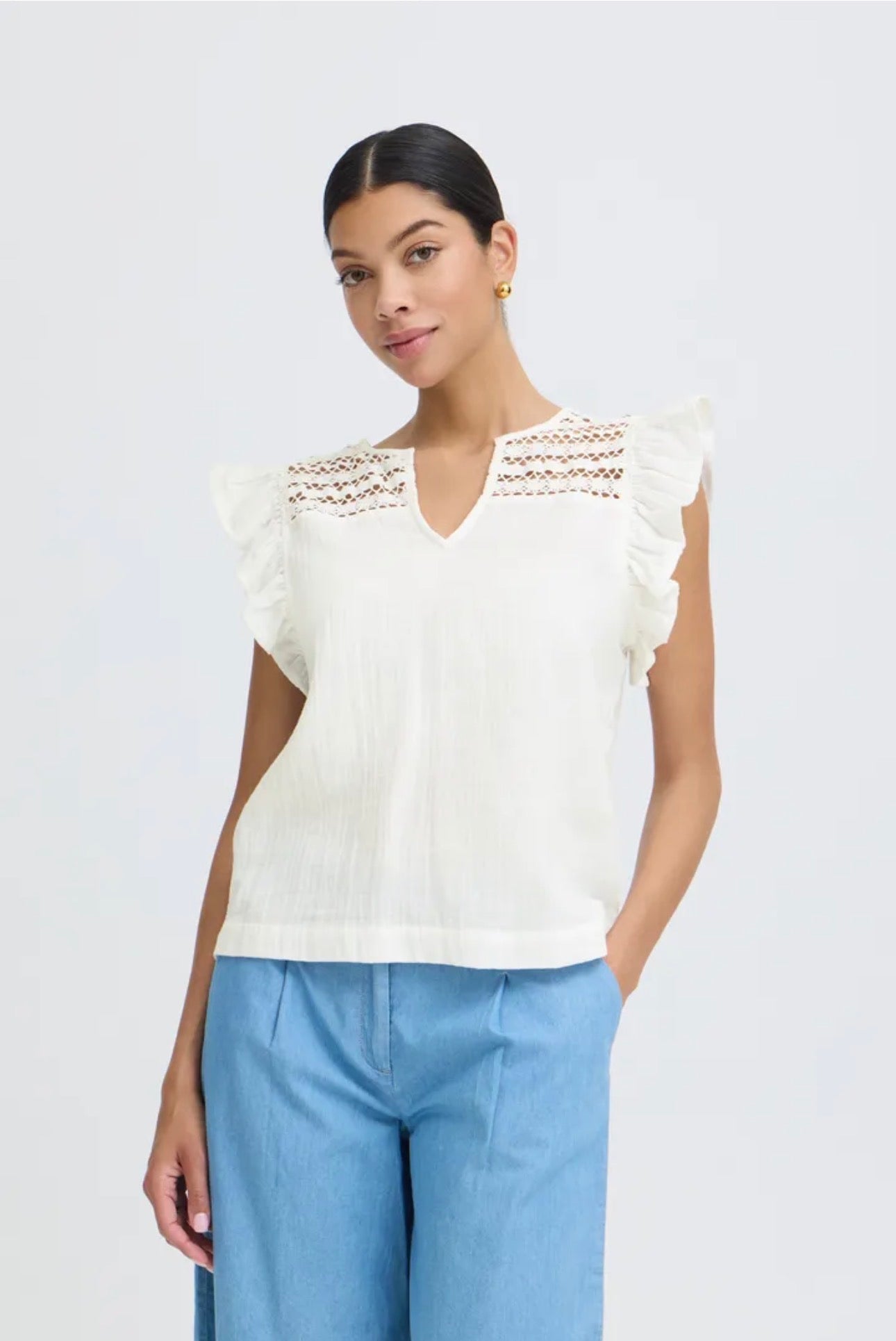 B YOUNG IBERLIN FRILL BLOUSE MARSHMALLOW