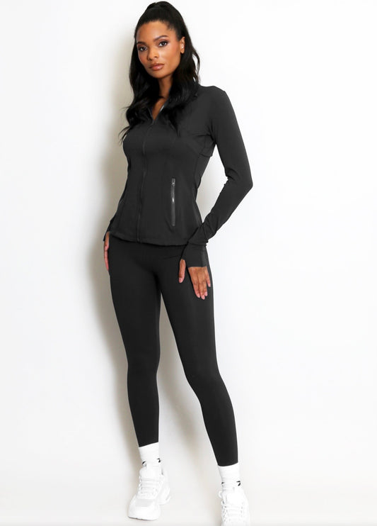 Black Sculpted Gym Jacket & Energy Leggings Set