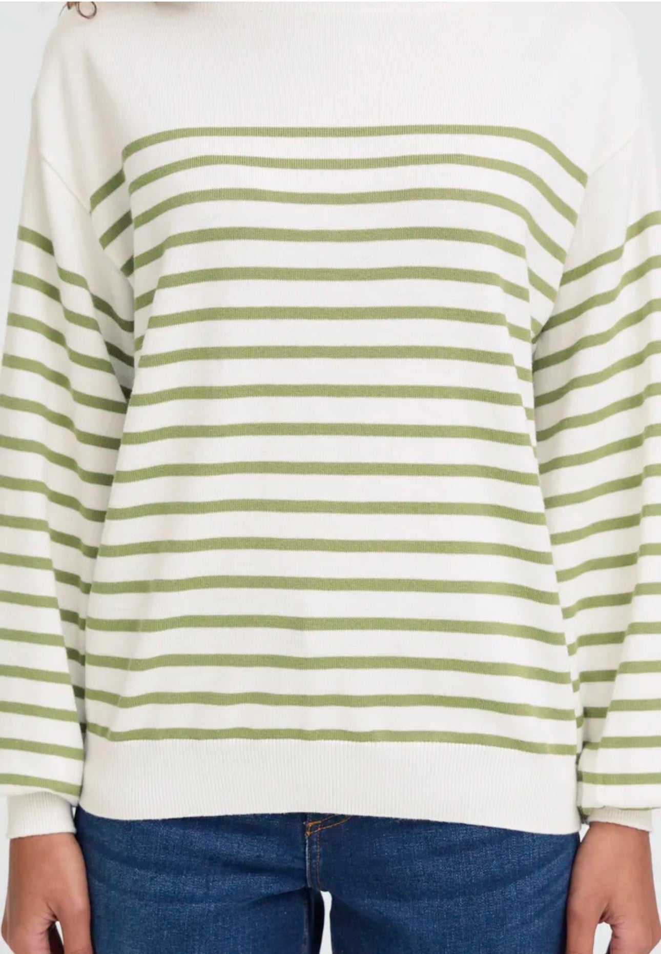 ICHI LULS BOAT NECK LS PULLOVER in SOLID - IGUANA WHITE STRIPE