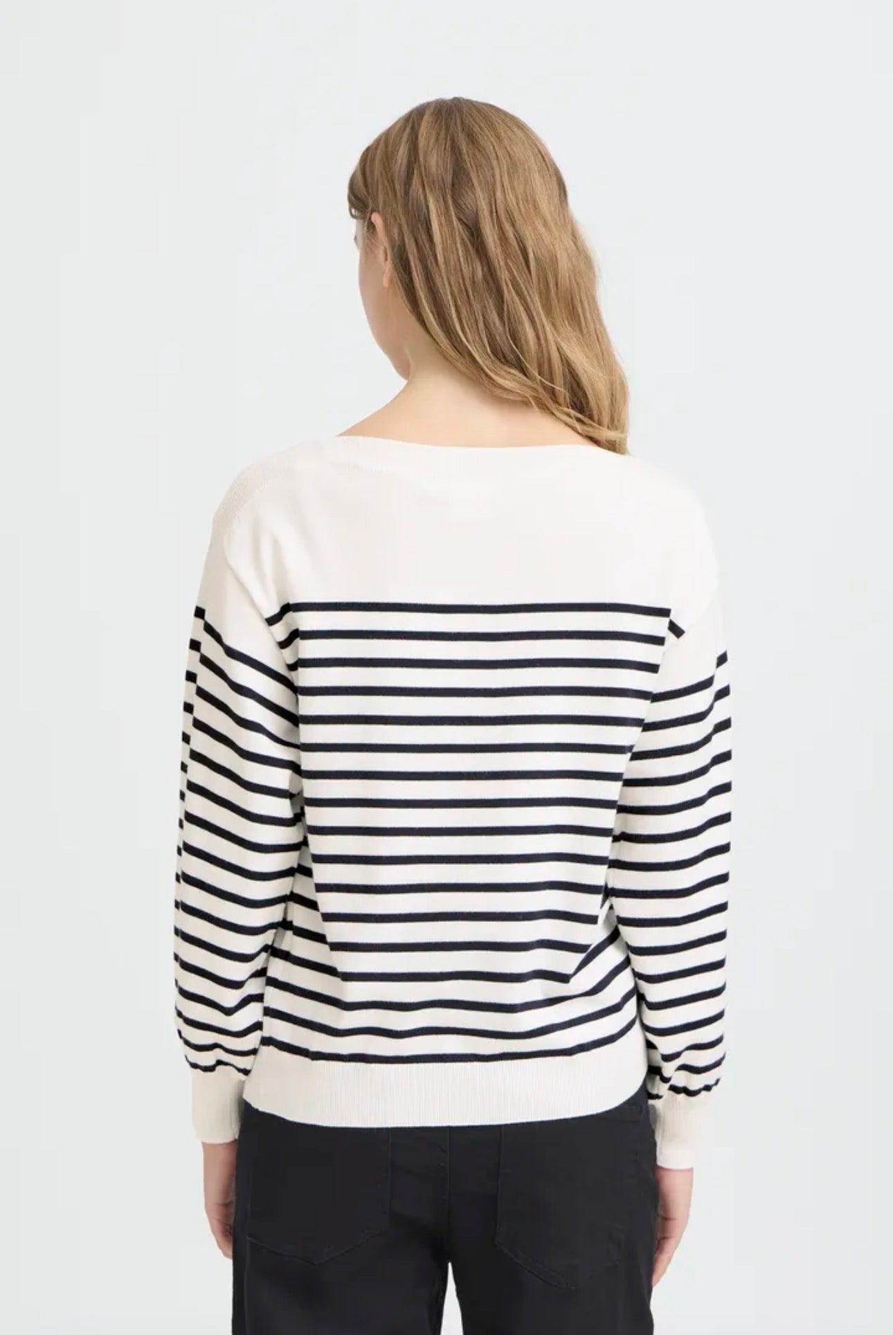 ICHI LULS BOAT NECK LS PULLOVER SOLID/WHITE T STRIPE