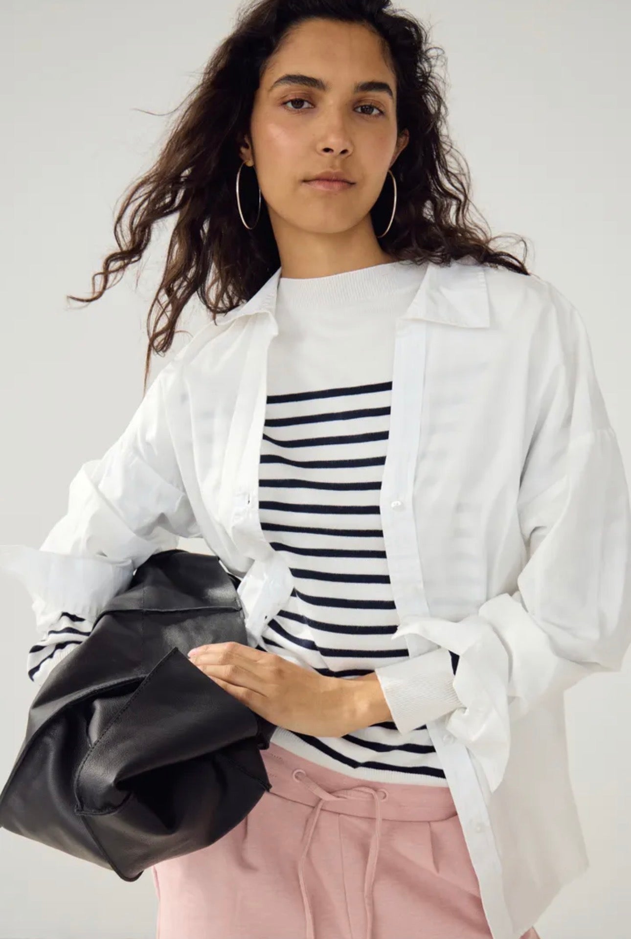 ICHI LULS BOAT NECK LS PULLOVER SOLID/WHITE T STRIPE