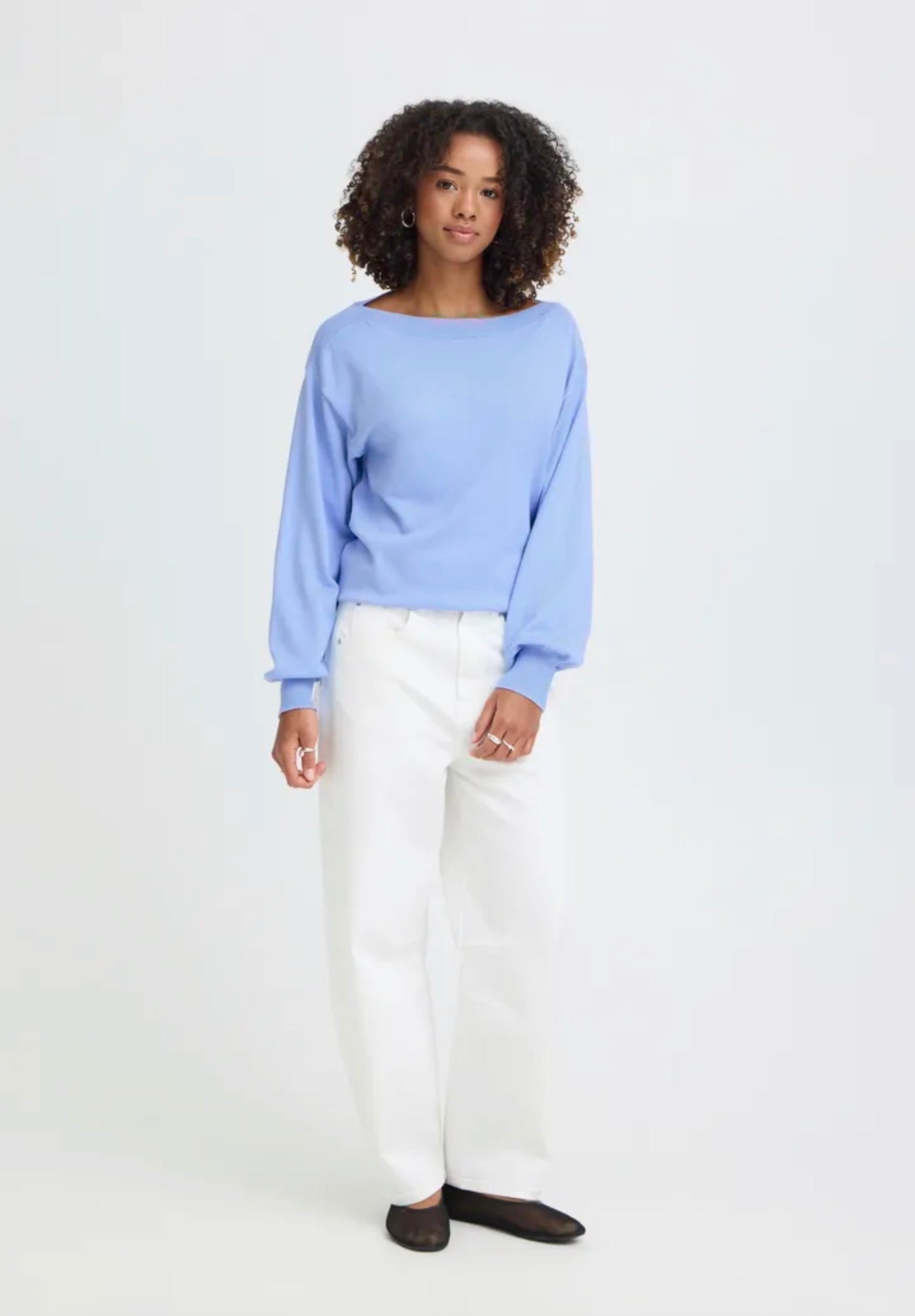 ICHI LULS BOAT NECK LS PULLOVER in POWDER BLUE