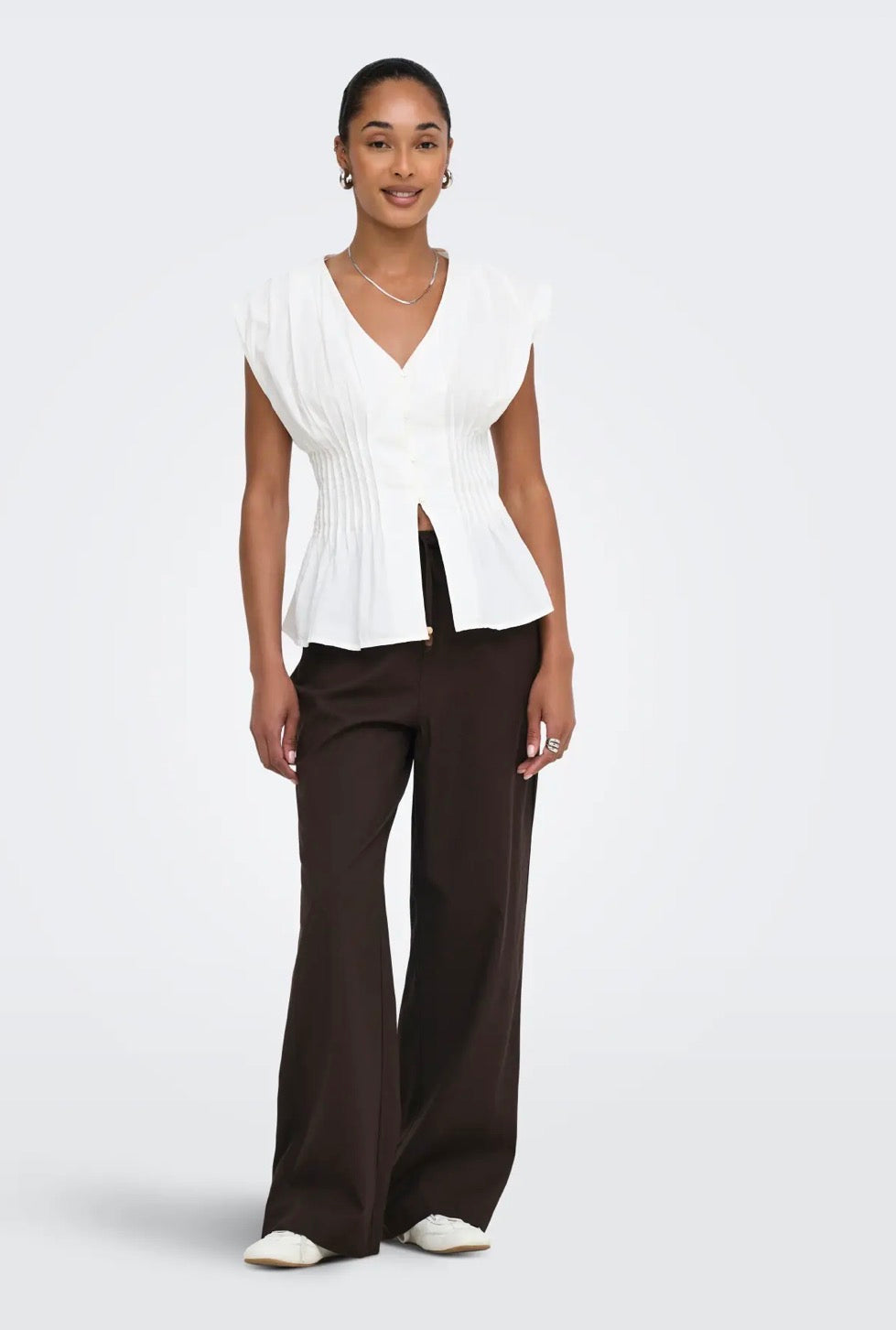 ONLY LISOLA PULL UP WIDE PANTS  COFFEE BEAN