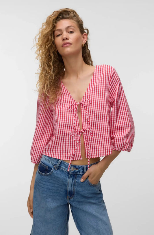 VERO MODA CAMILLA 3/4 TIE TOP PINK-A-BOO