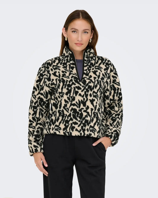 ONLY NEW DALLAS LS HIGHNECK ZIP TOP - BLACK DALLAS