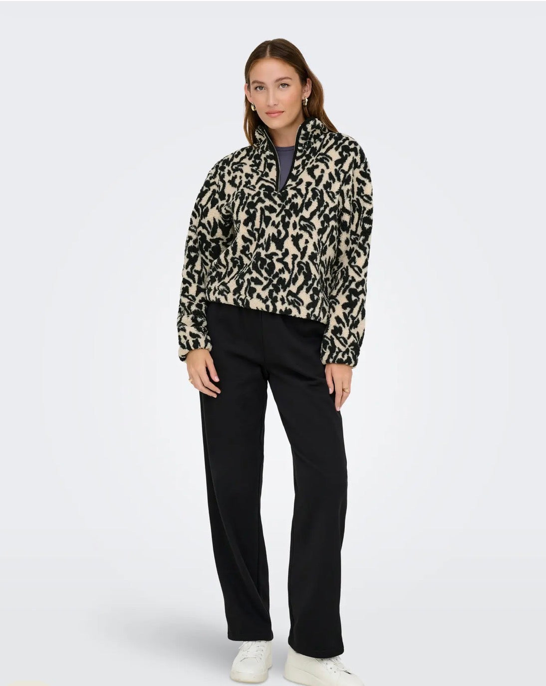 ONLY NEW DALLAS LS HIGHNECK ZIP TOP - BLACK DALLAS