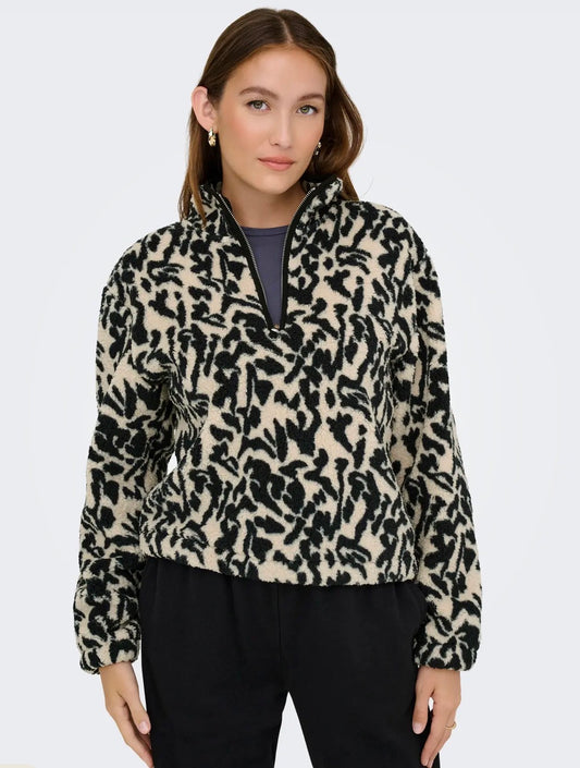ONLY NEW DALLAS LS HIGHNECK ZIP TOP - BLACK DALLAS