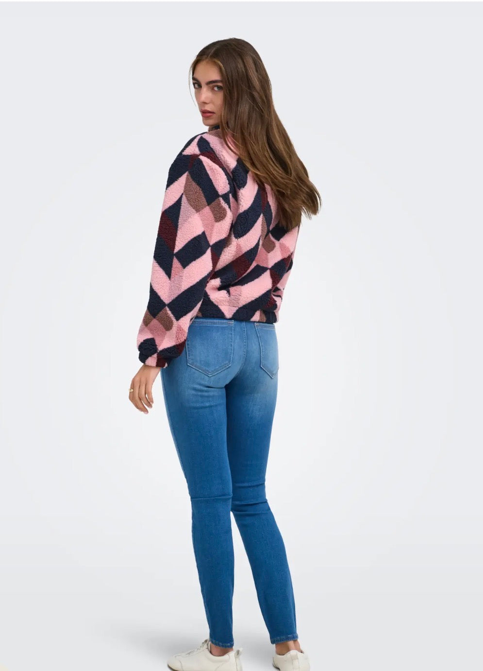 ONLY NEW DALLAS LS HIGHNECK ZIP TOP - FIG DALLAS GRAPHIC PINK