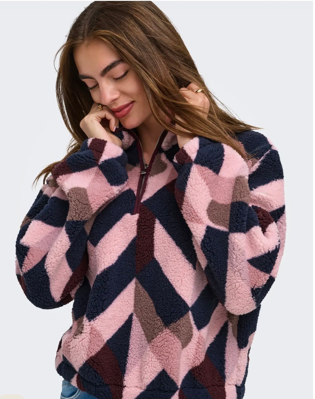 ONLY NEW DALLAS LS HIGHNECK ZIP TOP - FIG DALLAS GRAPHIC PINK