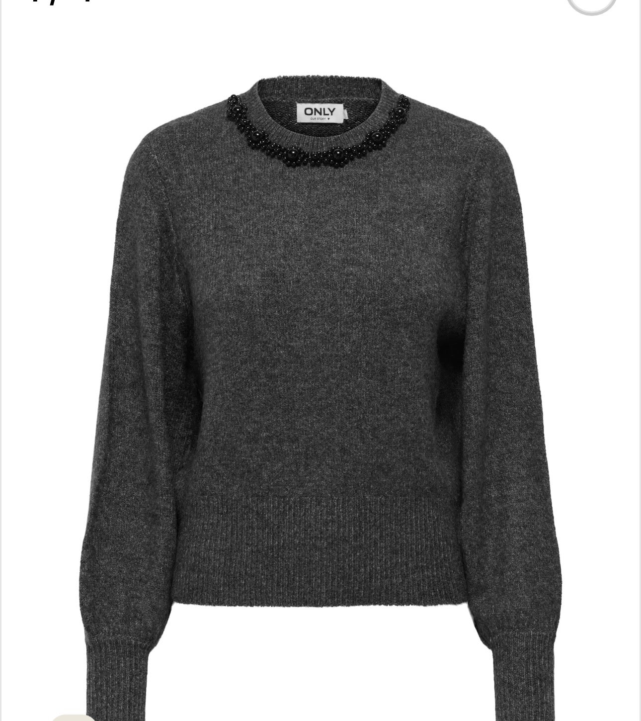ONLY LELSA LS PULLOVER KNIT MEDIUM GREY MELANGE / BLACK PEARLS