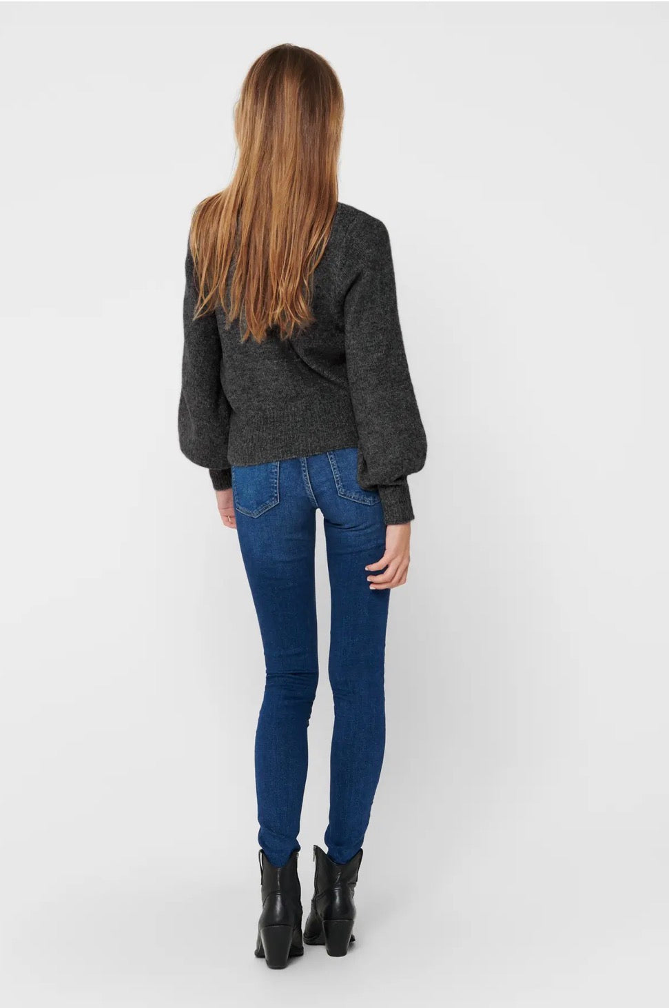 ONLY LELSA LS PULLOVER KNIT MEDIUM GREY MELANGE / BLACK PEARLS