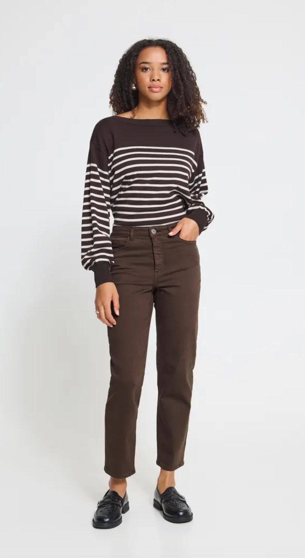 ICHI ZIGGY RAVEN CROPPED JEANS - COFFEE BEAN BROWN
