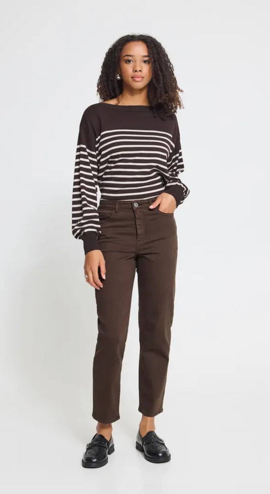 ICHI ZIGGY RAVEN CROPPED JEANS - COFFEE BEAN BROWN