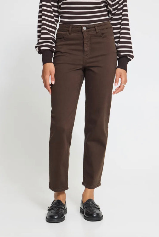 ICHI ZIGGY RAVEN CROPPED JEANS - COFFEE BEAN BROWN