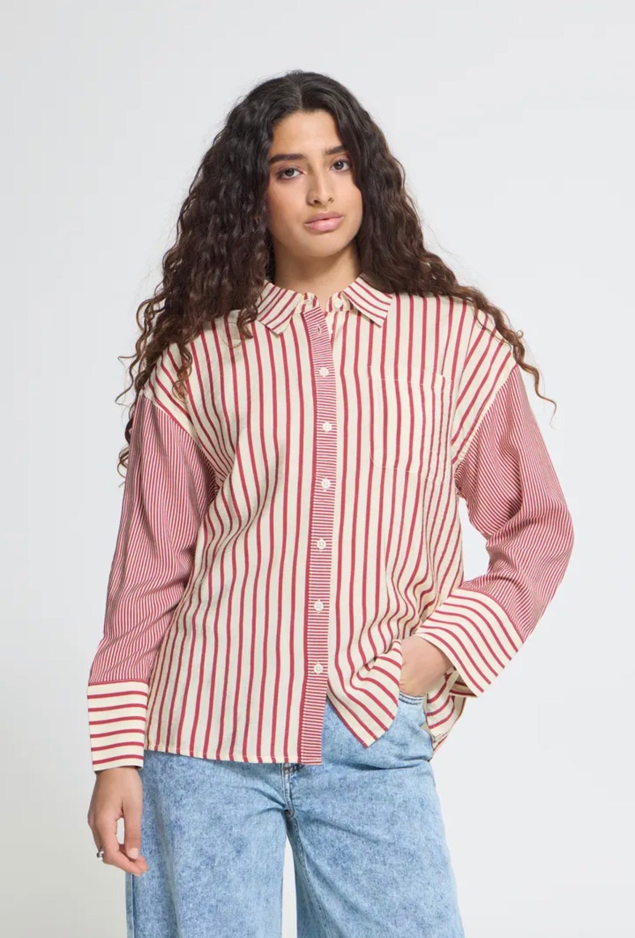 ICHI LOURI SHIRT - RHODODENDRON / WHITE STRIPE