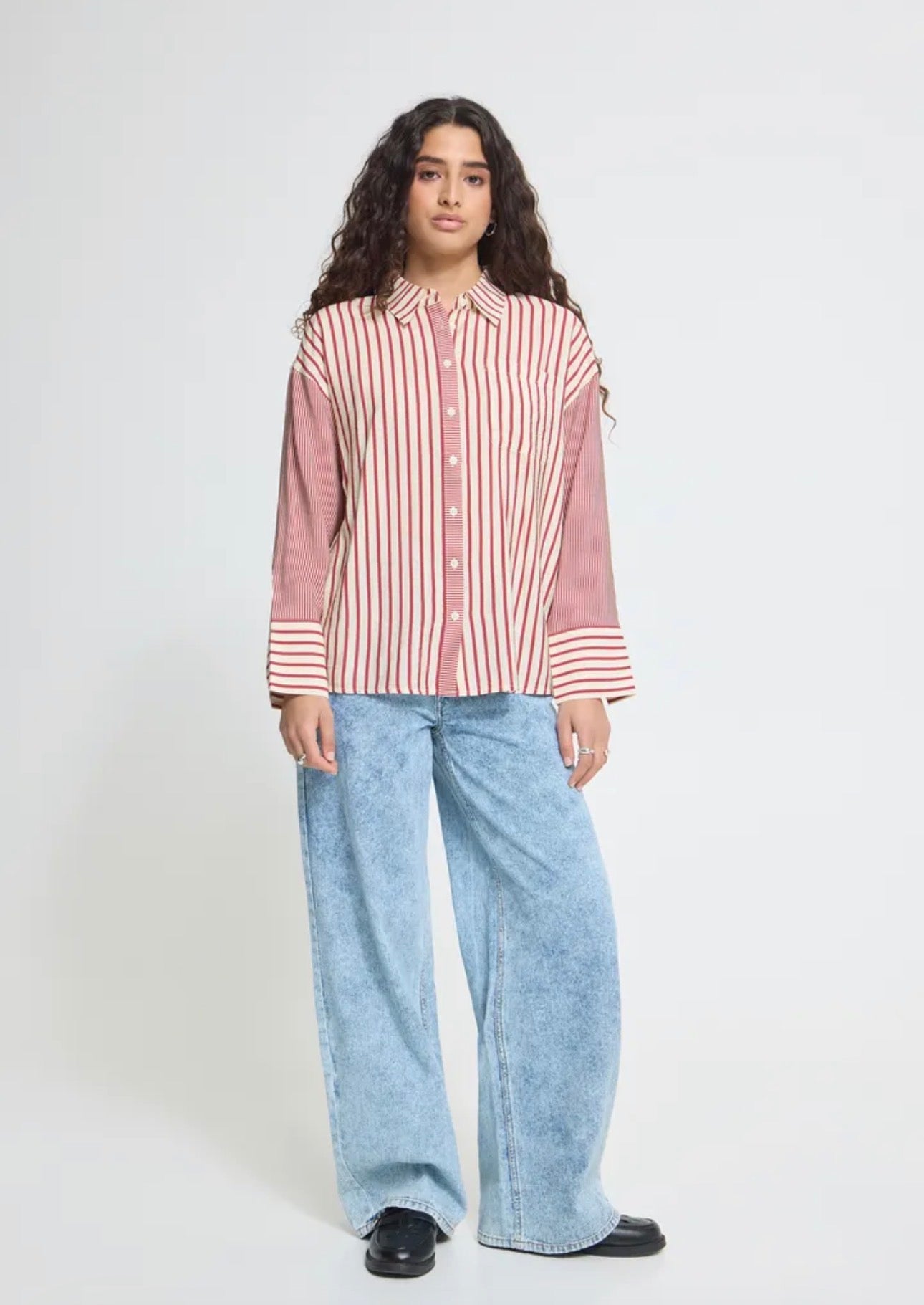 ICHI LOURI SHIRT - RHODODENDRON / WHITE STRIPE