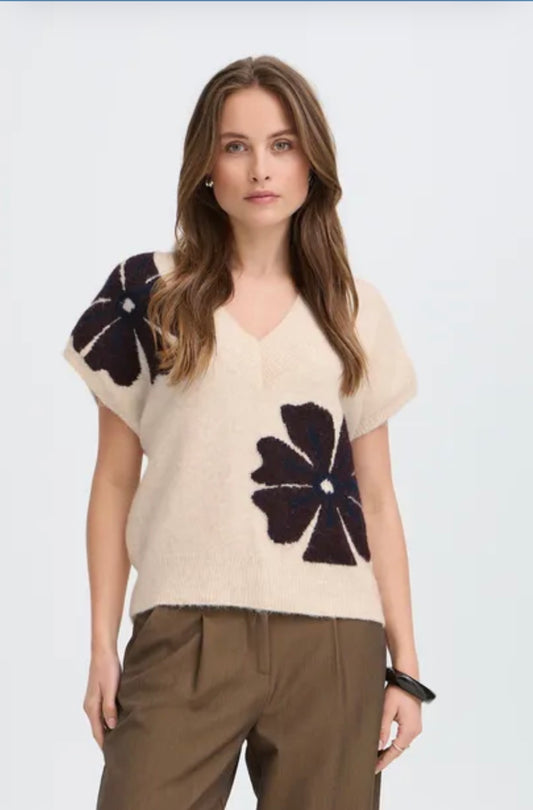 B YOUNG OMEA V-NECK SLIPOVER TOP - FIG MELANGE FLOWER