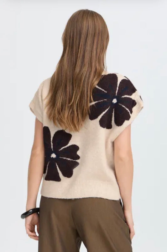 B YOUNG OMEA V-NECK SLIPOVER TOP - FIG MELANGE FLOWER