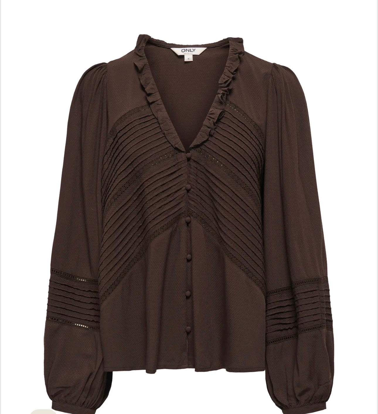 ONLY EUGINA LS V-NECK DOBBY BLOUSE - COFFEE BEAN