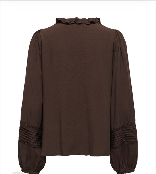 ONLY EUGINA LS V-NECK DOBBY BLOUSE - COFFEE BEAN