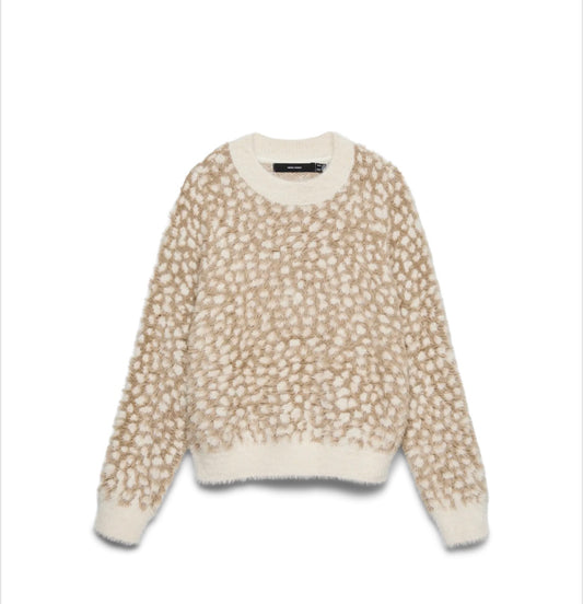 VERO MODA JUNGLE LS O-NECK PULLOVER - BIRCH/SILVER MINK