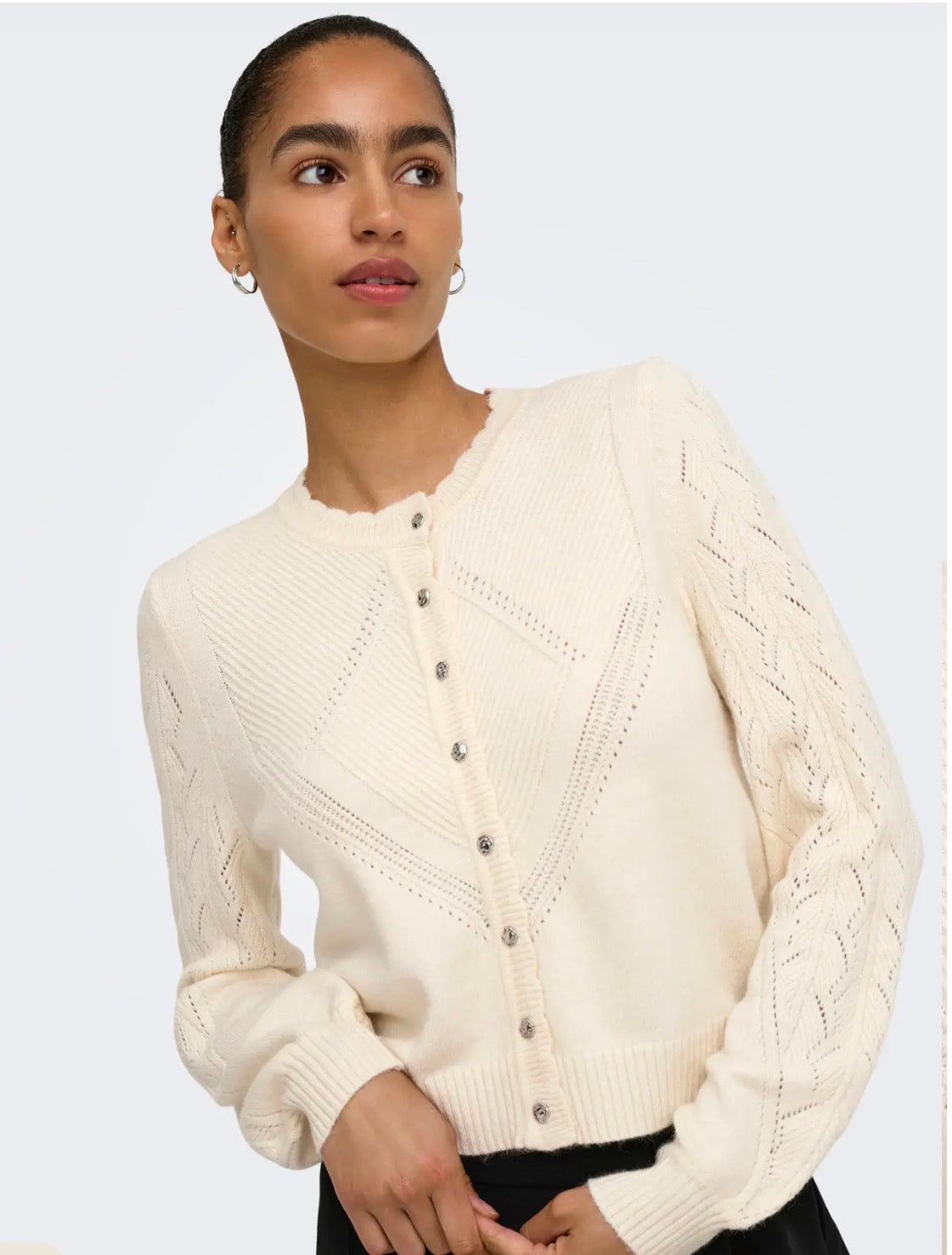 ONLY PRINCESS LS O-NECK CARDIGAN - WHITECAP GRAY/MEL/SILVER BUTTON