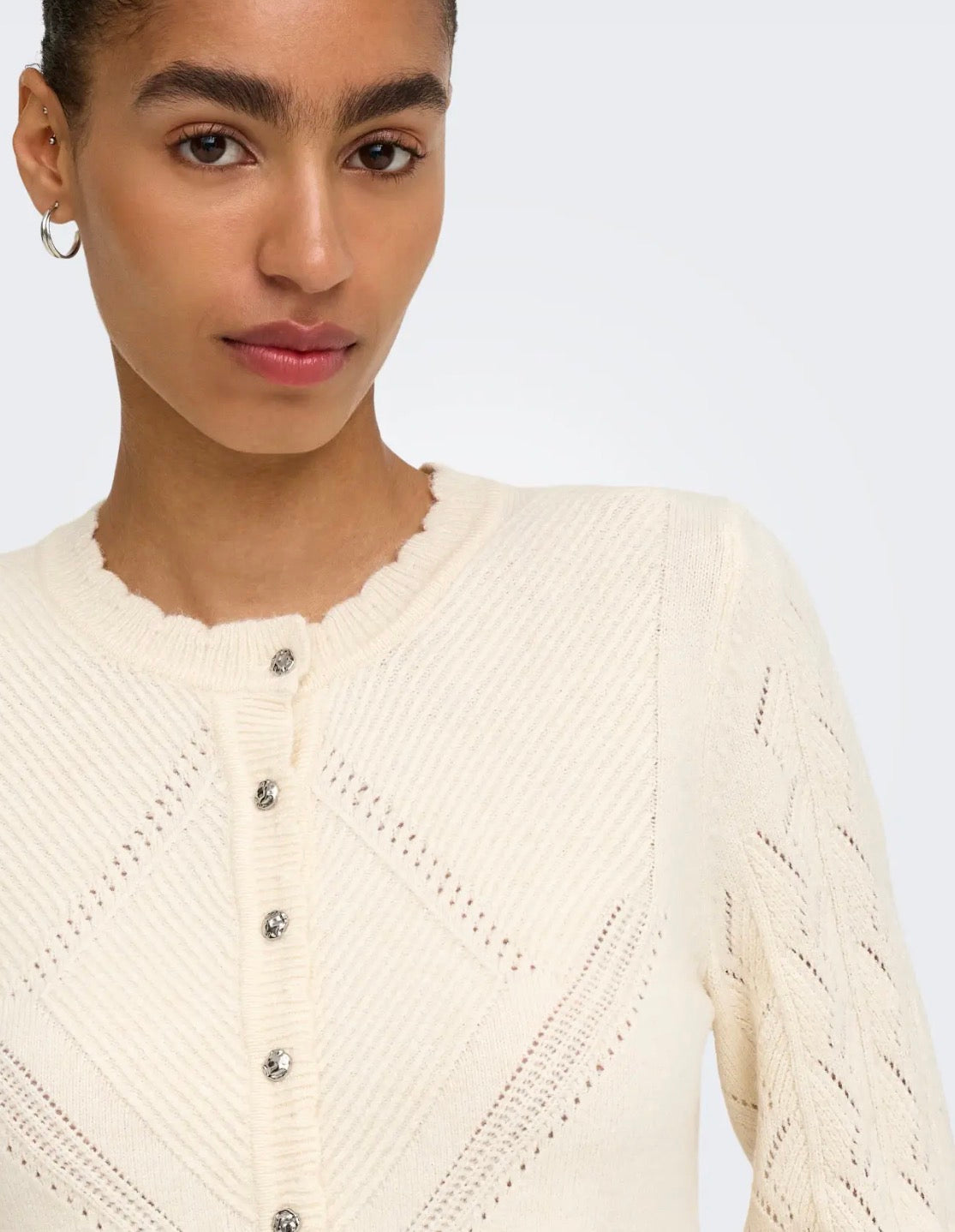 ONLY PRINCESS LS O-NECK CARDIGAN - WHITECAP GRAY/MEL/SILVER BUTTON