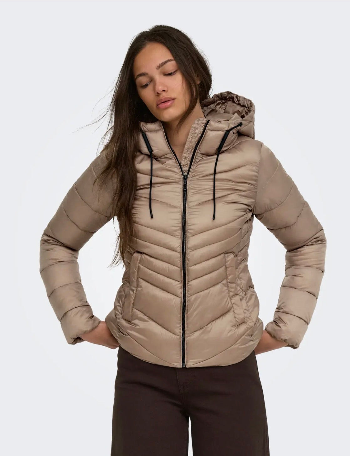 ONLY MIMI HOOD JACKET - FOSSIL