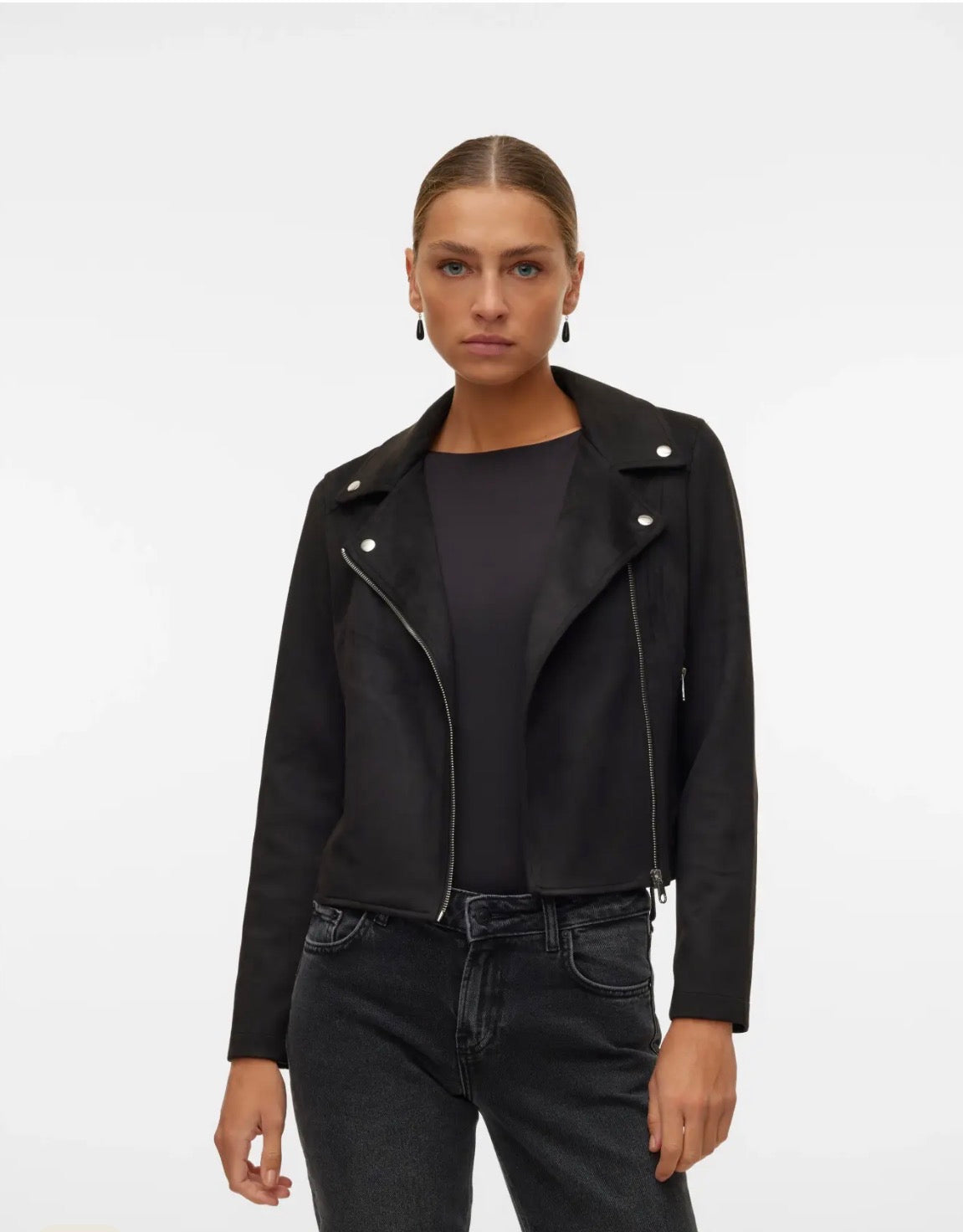 VERO MODA JOSE SHORT FAUX SUEDE JACKET - BLACK