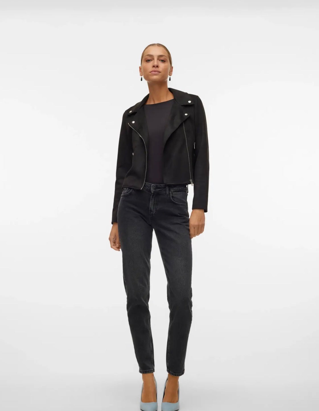 VERO MODA JOSE SHORT FAUX SUEDE JACKET - BLACK