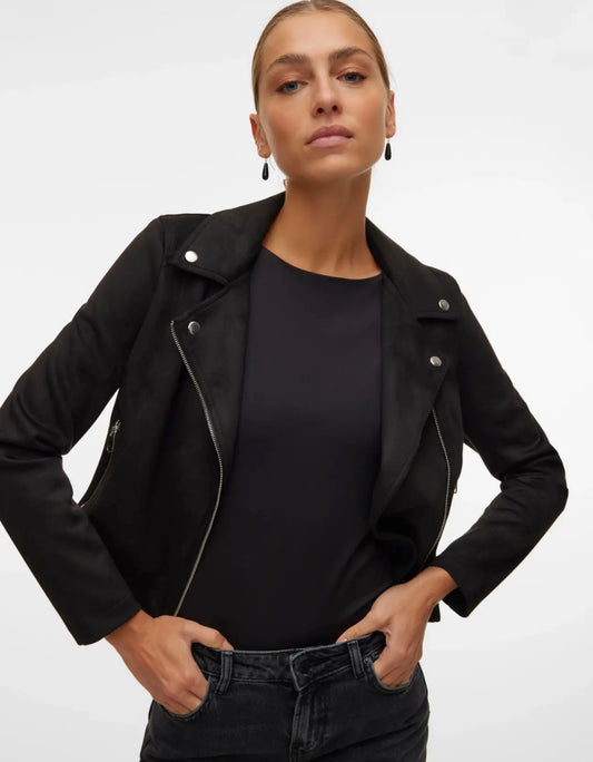 VERO MODA JOSE SHORT FAUX SUEDE JACKET - BLACK