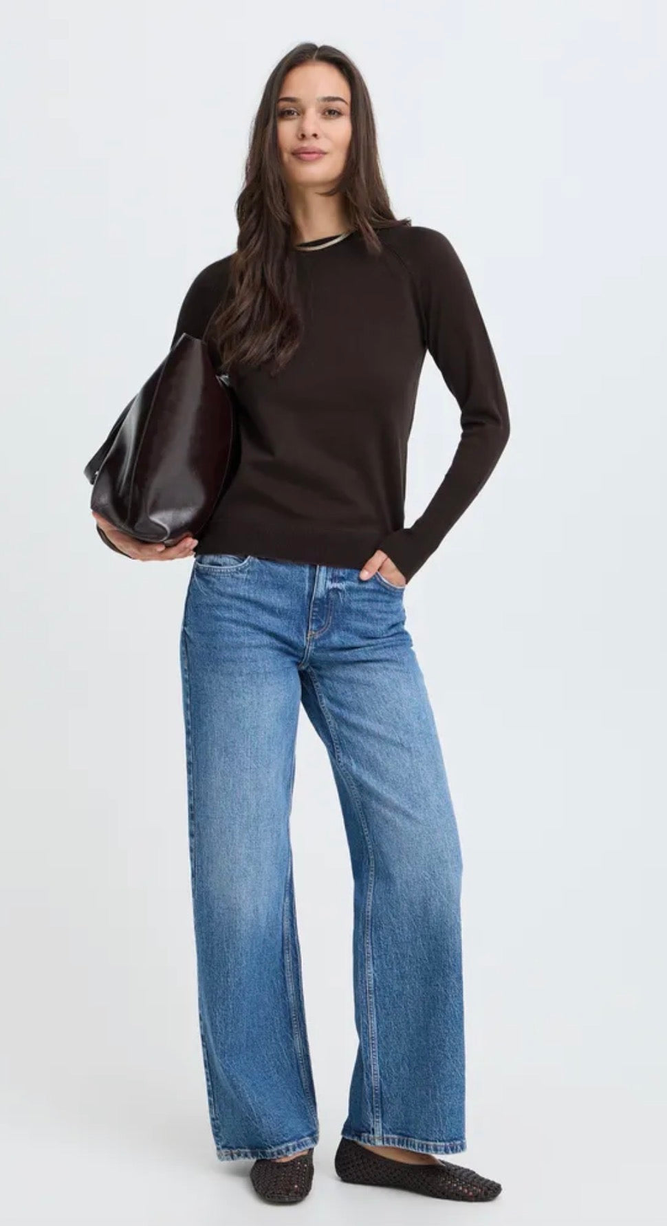 B YOUNG MMORLA LONG CUFF JUMPER - JAVA BROWN
