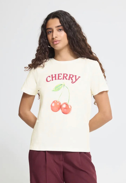 ICHI CAMINO SS T-SHIRT - CLOUD DANCER / W CHERRISH