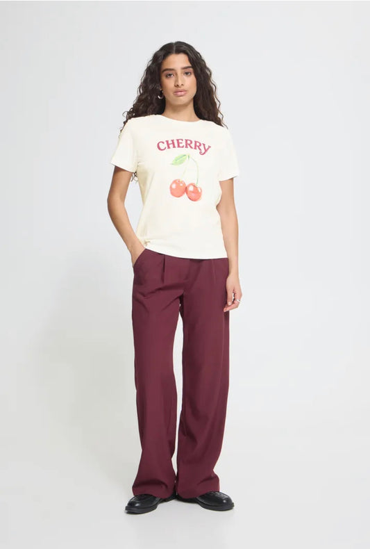 ICHI CAMINO SS T-SHIRT - CLOUD DANCER / W CHERRISH