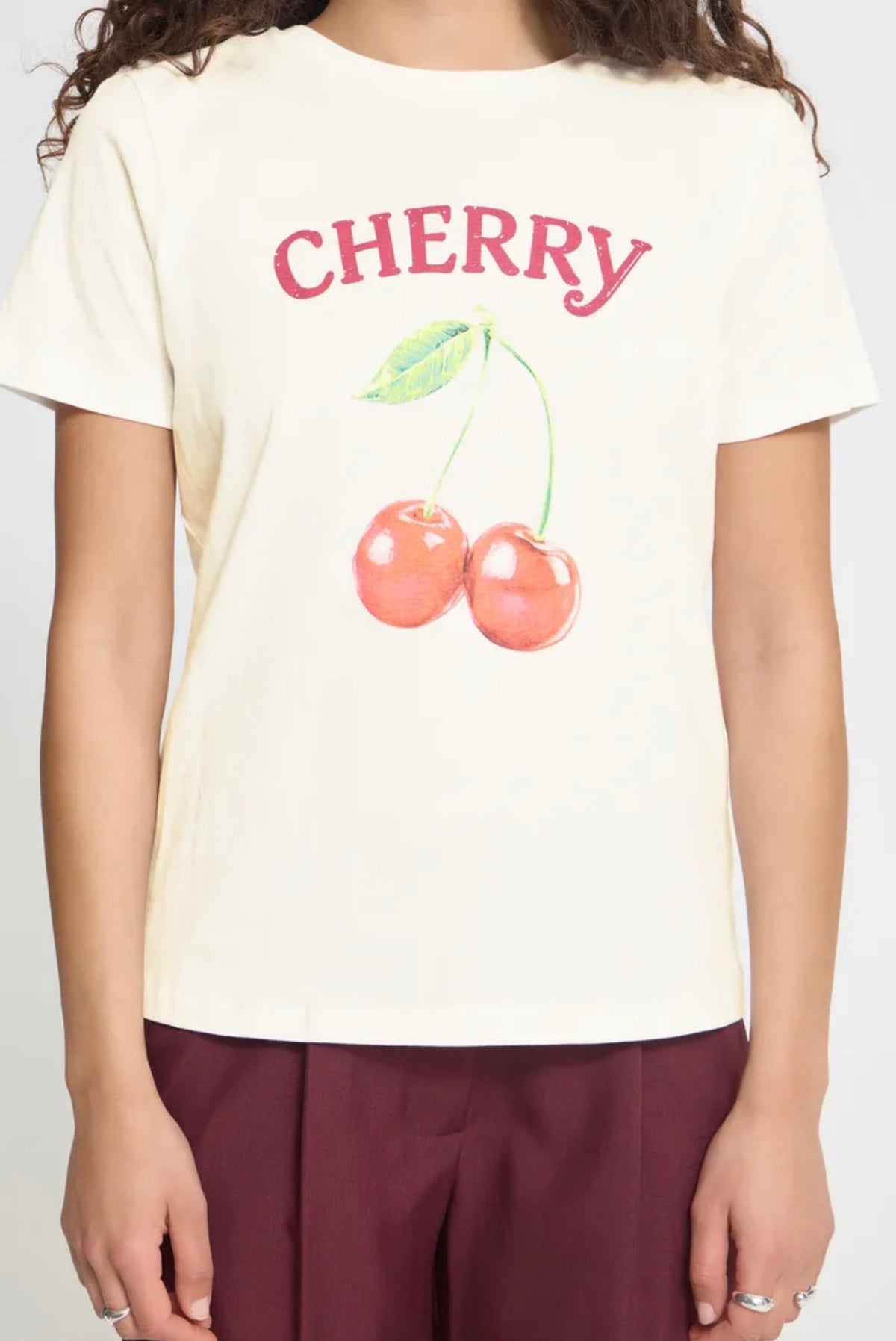 ICHI CAMINO SS T-SHIRT - CLOUD DANCER / W CHERRISH