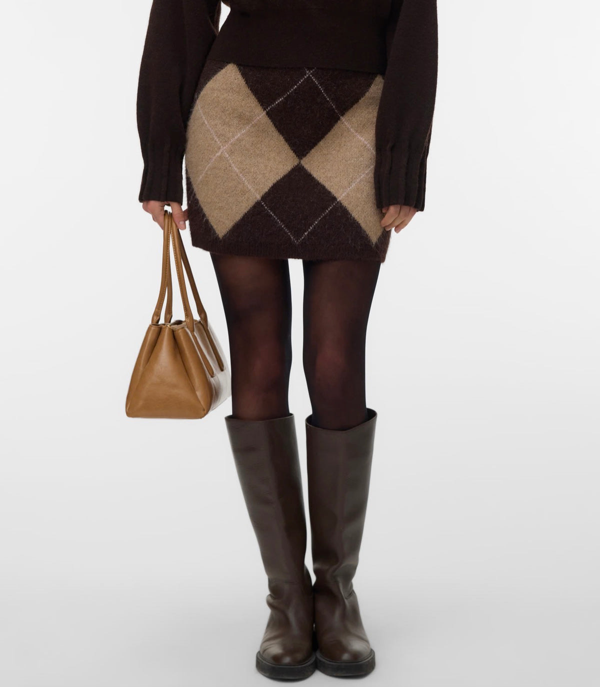 VERO MODA DARLA SHORT SKIRT - CHOCOLATE TORTE / W SILVER