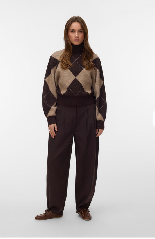 VERO MODA DARLA LS ROLLNECK PULLOVER - CHOCOLATE TORTE / W SILVER