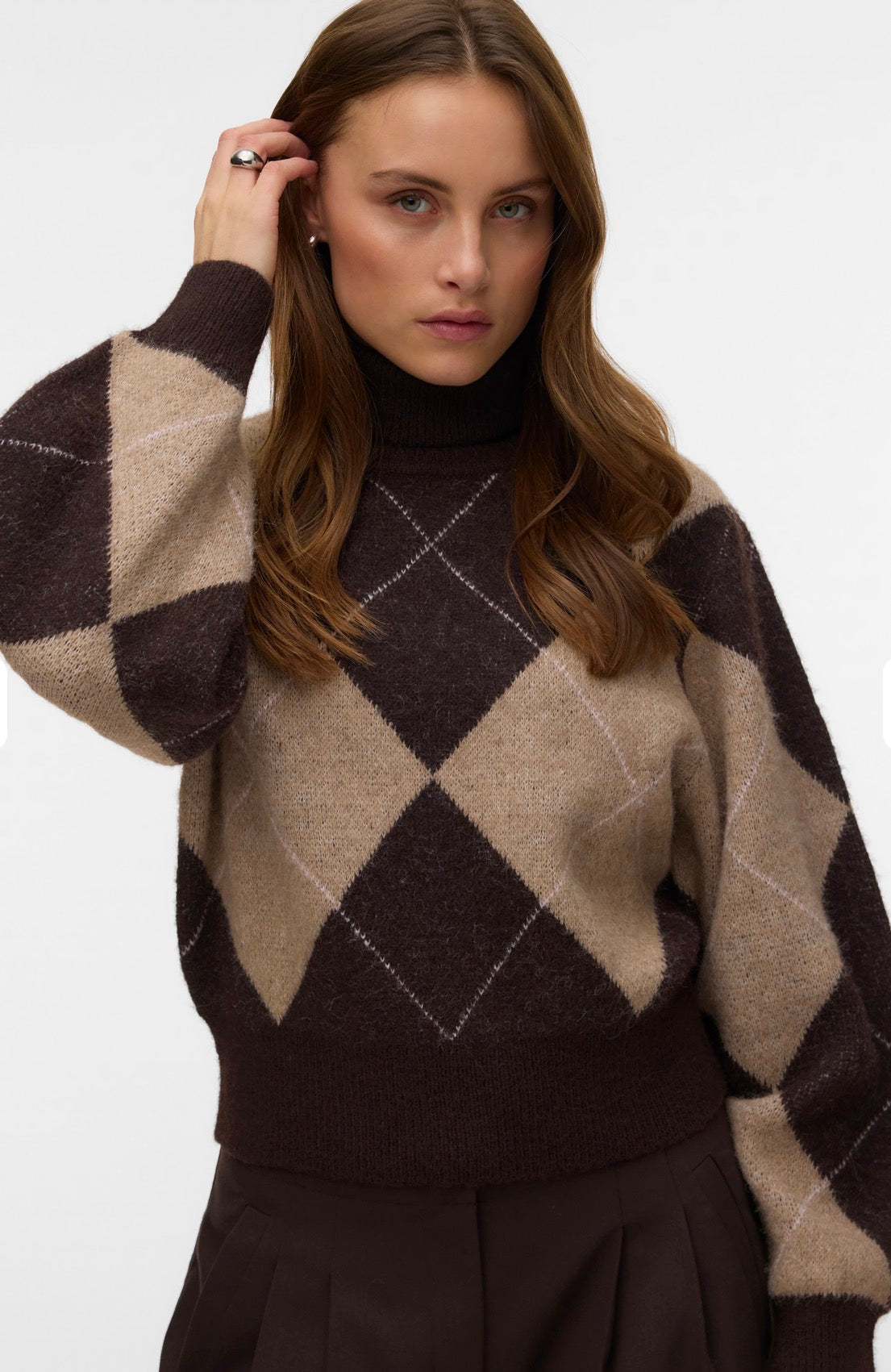 VERO MODA DARLA LS ROLLNECK PULLOVER - CHOCOLATE TORTE / W SILVER