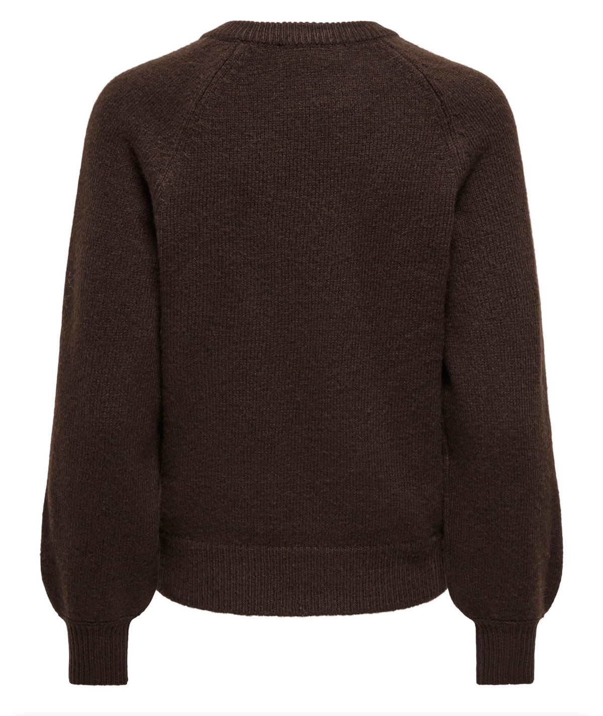 ONLY EMMA LS BUTTON O-NECK KNIT - COFFEE BEAN