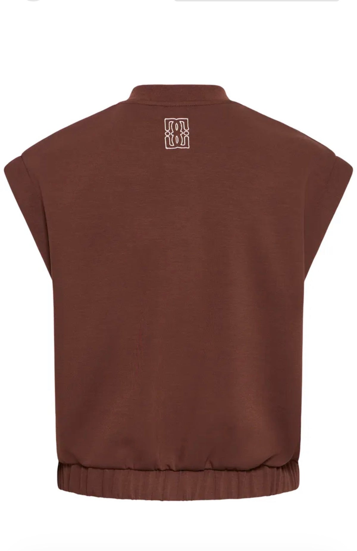 ICHI COZY WAISTCOAT TOP - BROWN / BEIGE EMBROIDERY