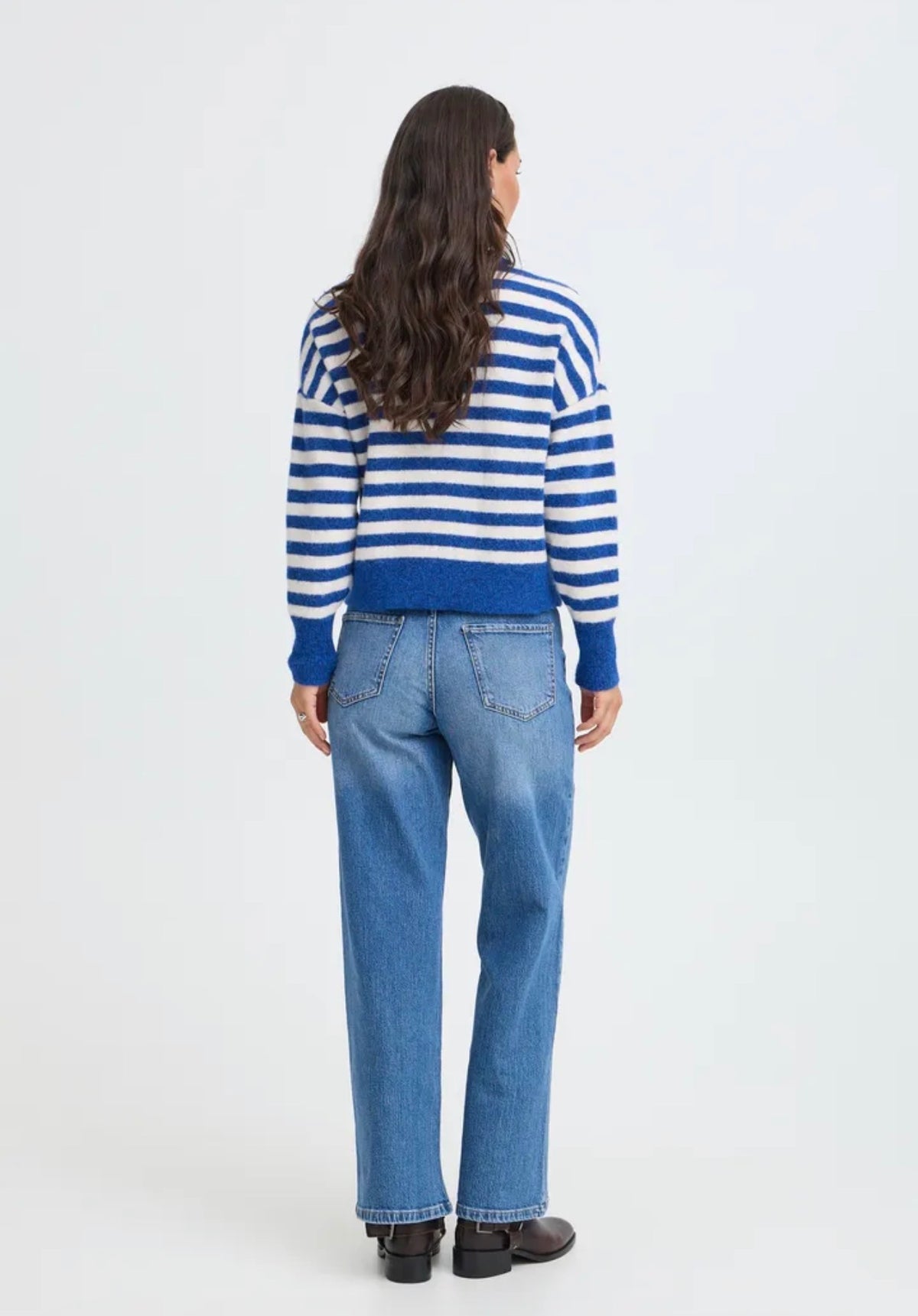 B YOUNG OMEA CREW JUMPER - BLUE DEPTHS MELANGE STRIPE