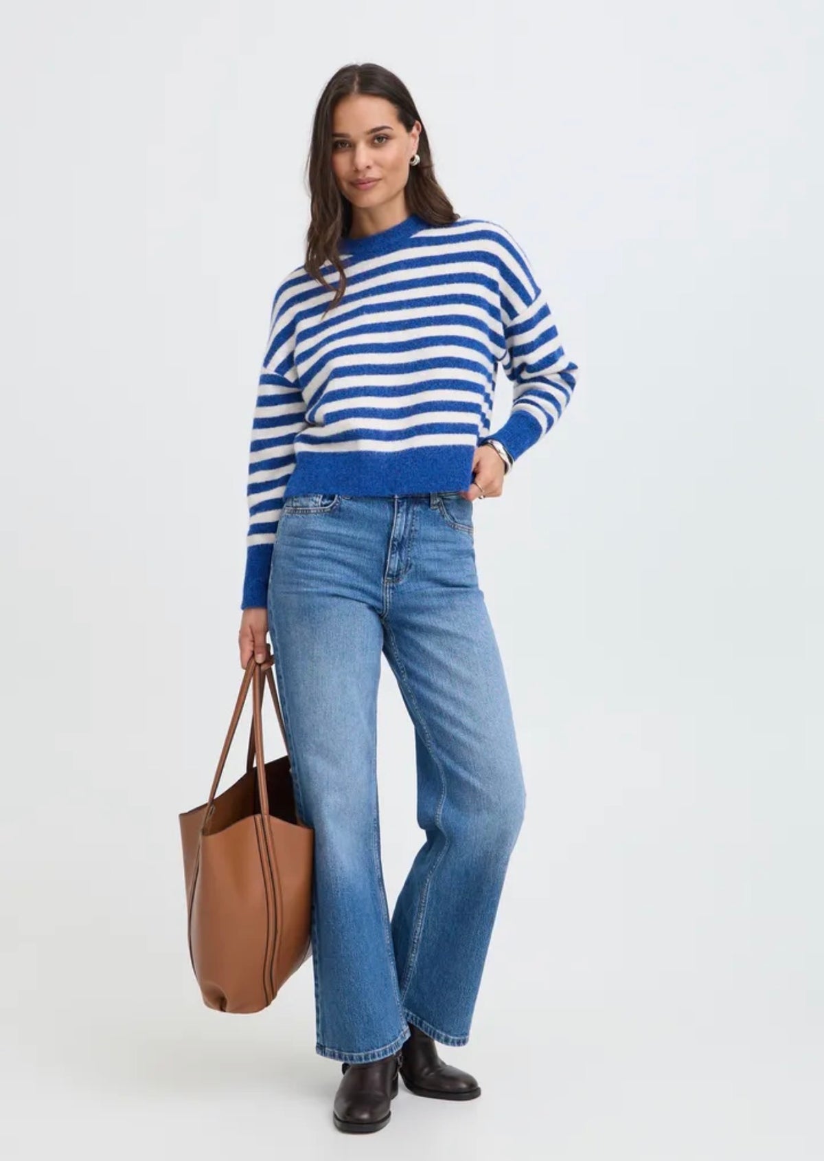 B YOUNG OMEA CREW JUMPER - BLUE DEPTHS MELANGE STRIPE