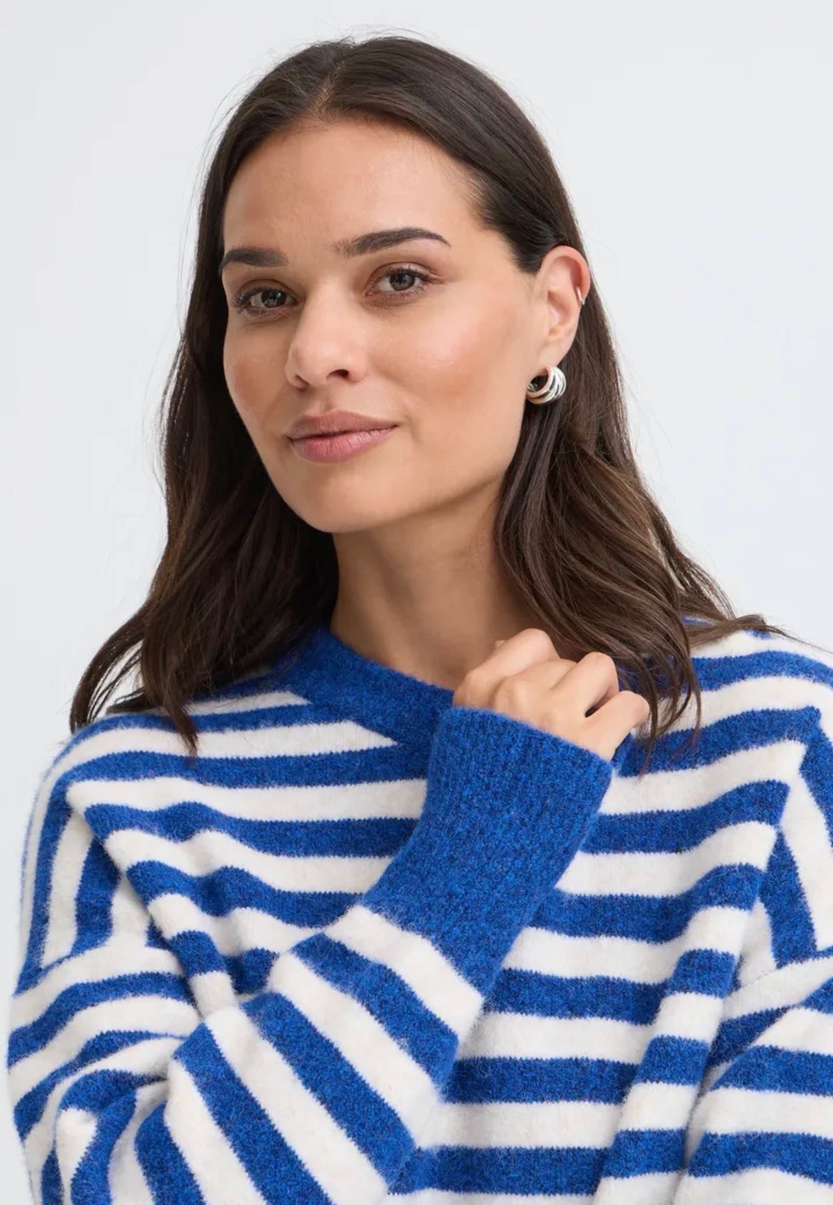 B YOUNG OMEA CREW JUMPER - BLUE DEPTHS MELANGE STRIPE