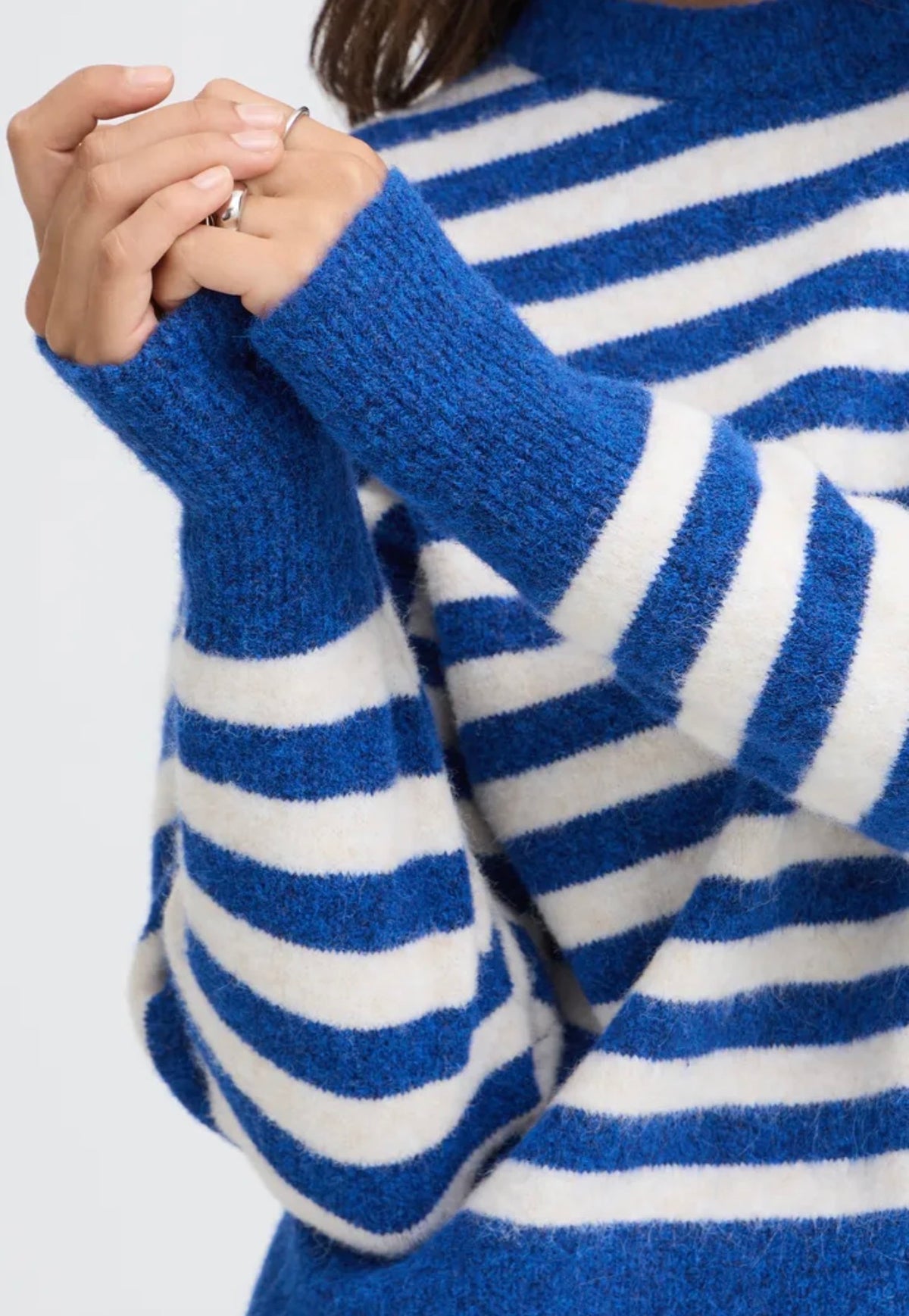 B YOUNG OMEA CREW JUMPER - BLUE DEPTHS MELANGE STRIPE