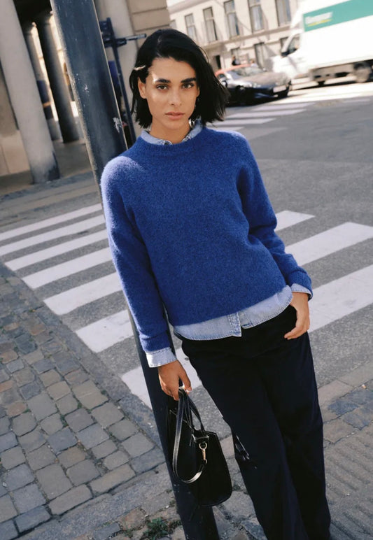 B YOUNG OMEA CREW JUMPER - BLUE DEPTHS MELANGE