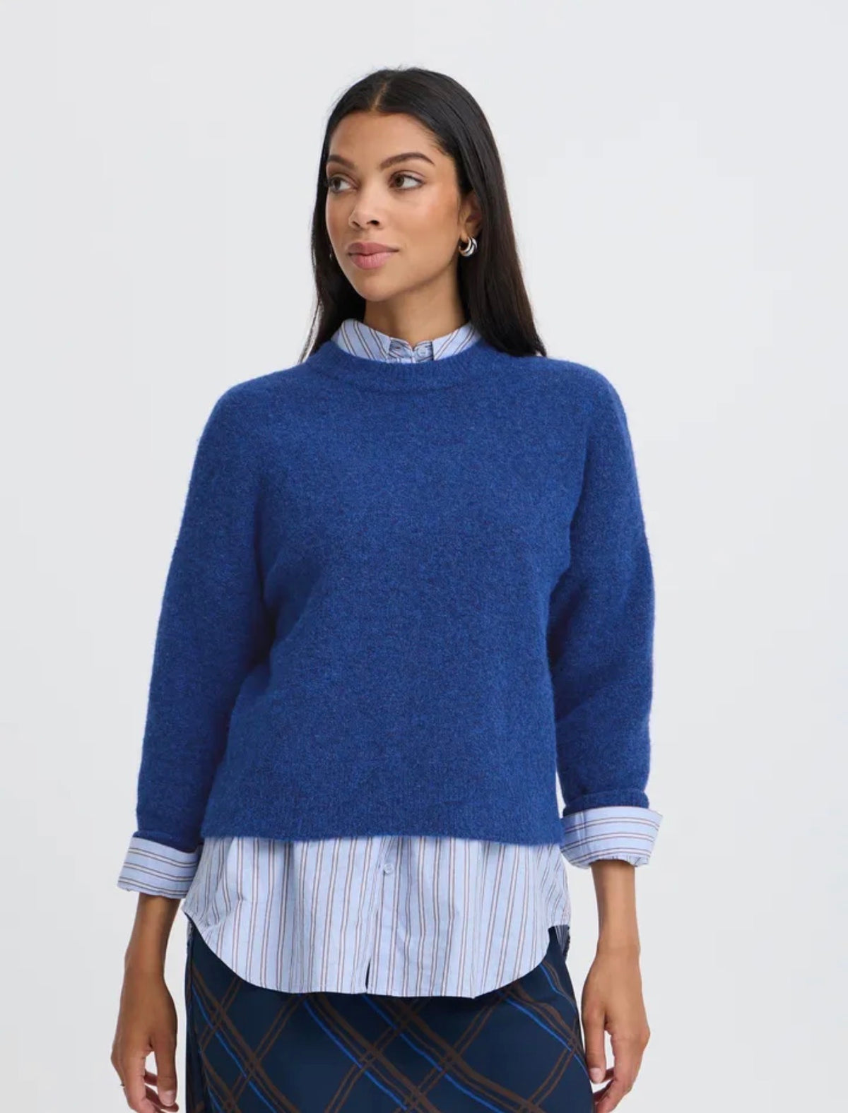 B YOUNG OMEA CREW JUMPER - BLUE DEPTHS MELANGE