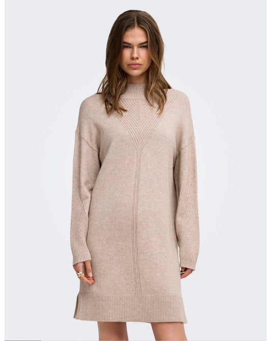 ONLY PRINCESS LS HIGHNECK DRESS - MOCHA MERINGUE/ MELANGE